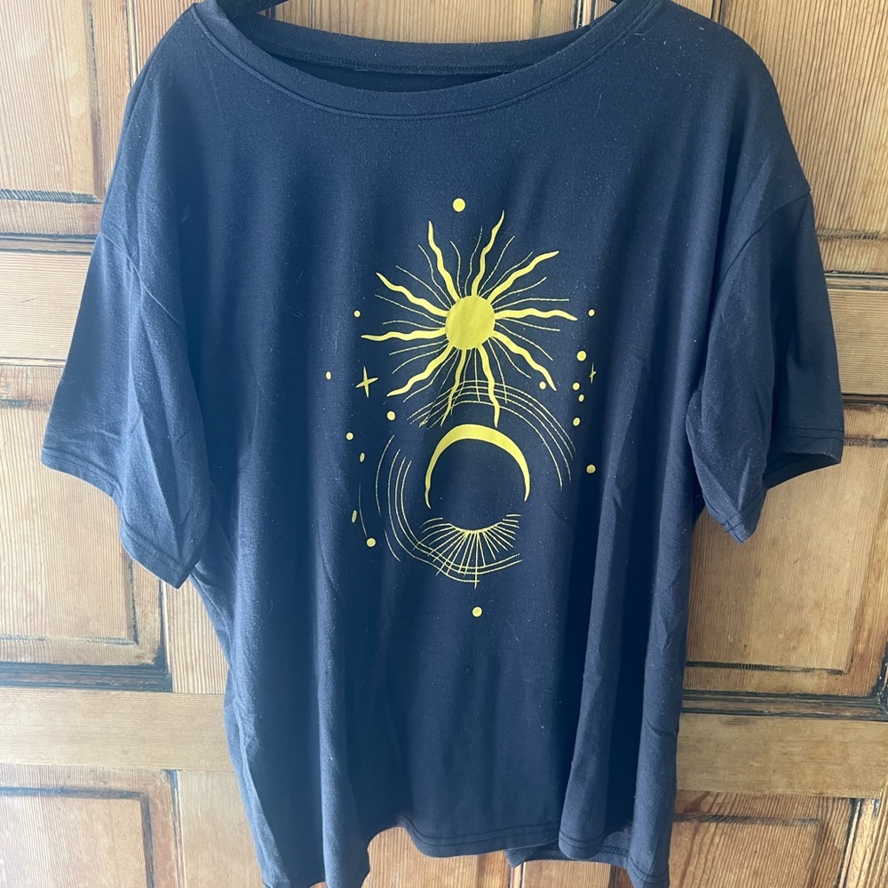Black T-Shirt with Yellow Sun and Moon Design